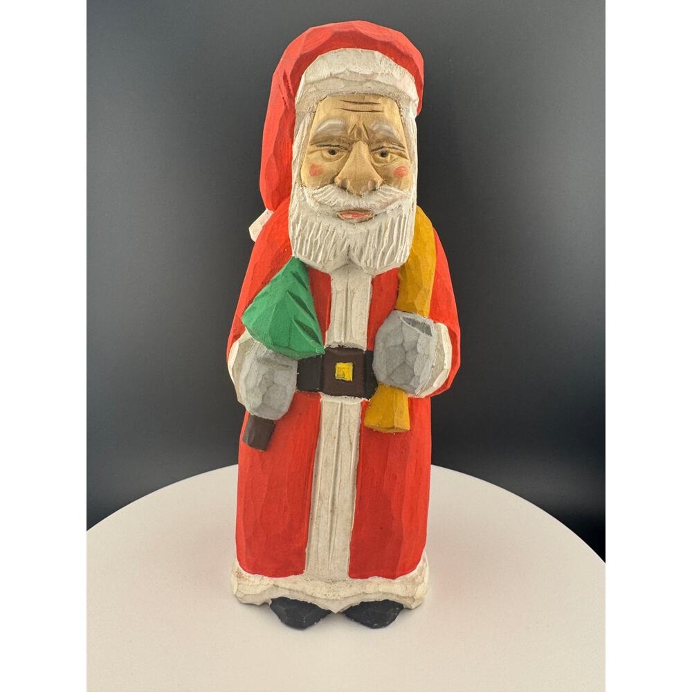 Hand-Carved Folk Santa Claus Statue